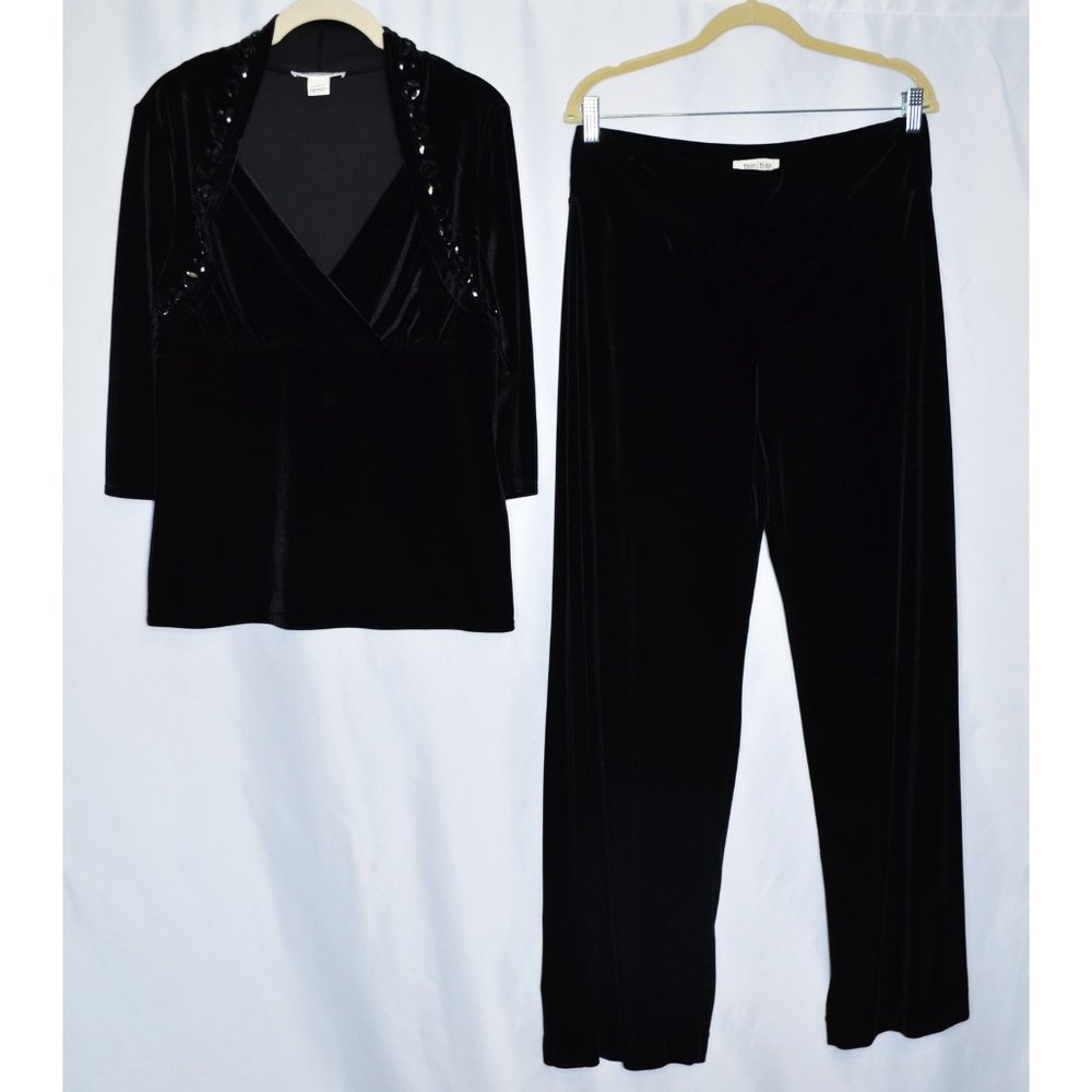 White House Black Market Velvet Embellished Bolero/Top And Pants Set Black Sz L